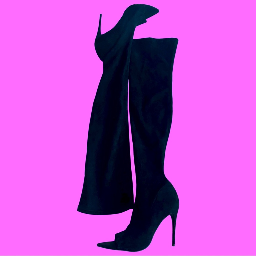 STEVE MADDEN OVER KNEE BLACK OPEN TOE HEELS